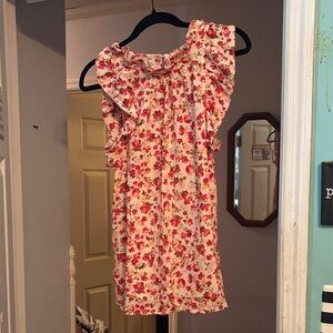 Woman’s Floral Ruffle Sleeve Top- Pink Floral Size Large